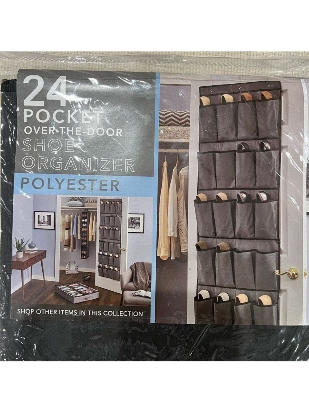 New-over the Door Shoe Organizer, 24 Large Pocket &3 Strong Metal Hooks